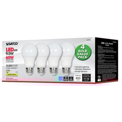 Satco Type A A19 E26 (Medium) LED Bulb Warm White 60 W 4 pk