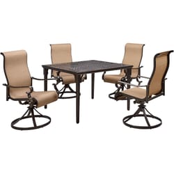 Hanover Brigantine 5 pc Espresso Bean Aluminum Swivel Rocker Dining Set