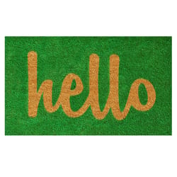 Home & More 2 ft. W X 3 ft. L Green Hello Script Coir Door Mat