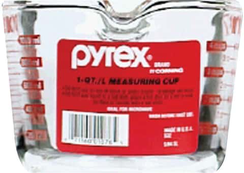  Kitchen Classics 195-91661LIB 32 Oz. Measuring Cup; Holds 32  Ounces/1 Liter; Clear Glass; Red Print; Oven, Freezer, Dishwasher and  Microwave Safe; Handle and Spout for Easy Pouring: Pyrex Measuring Cups  Glass