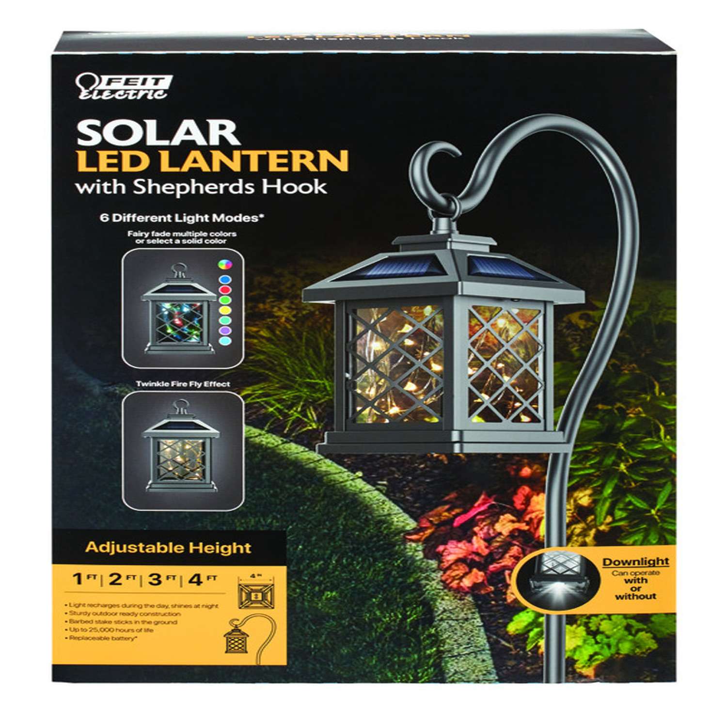 Feit 4 In. Solar Power Metal Square Coach Lantern Solar Lantern Black 