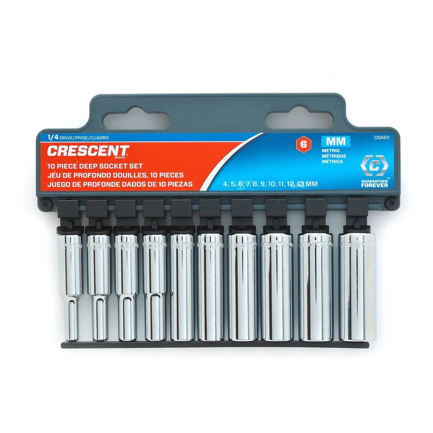 Crescent Assorted Sizes x 1/4 in. drive Metric 6 Point Deep Well Socket