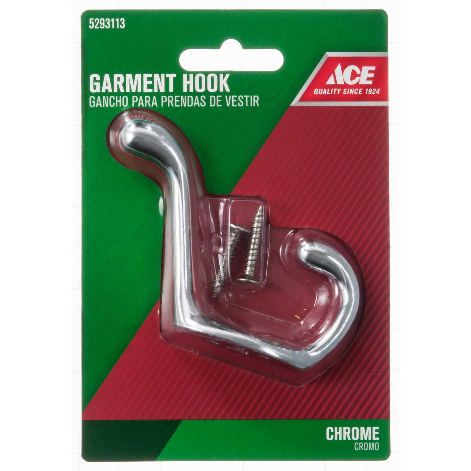 Ace 3 in. L Chrome Silver Metal Medium Heavy Duty Coat and Hat Hook 1