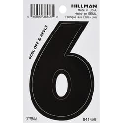 Hillman 3 in. Black Vinyl Self-Adhesive Number 6 1 pc