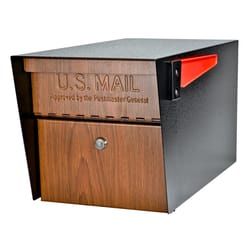 Mail Boss Mail Manager Wood Grain Galvanized Steel Post Mount Black/Brown Locking Mailbox