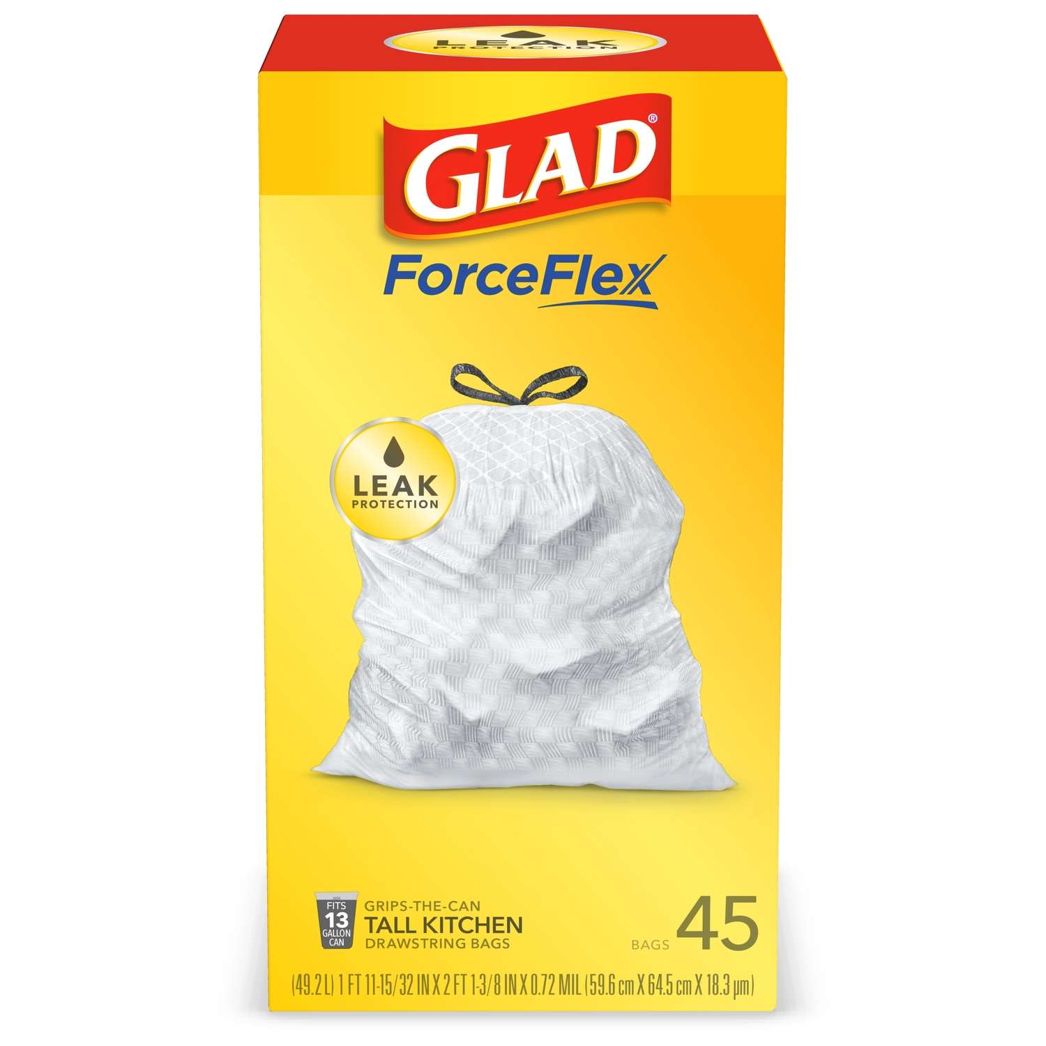Glad ForceFlex 13 gal Tall Kitchen Bags Drawstring 45 pk 0.9 mil Ace