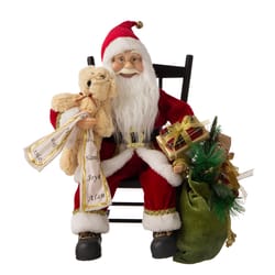 Glitzhome Multicolored Sitting Santa with Wooden Rocking Chair Figurine 11.02 in.