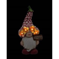 Luxe Light Decor Multicolored Polyresin 18 in. H Gnome w/Multi Pink Flower Hat and Sign Statue