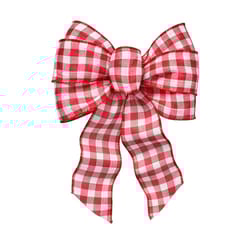 Holiday Trims Red/White Gingham Plaid Wired Christmas Bow 14 in.
