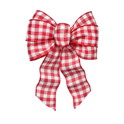 Holiday Trims Red/White Gingham Plaid Wired Christmas Bow 14 in.