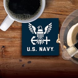 P Graham Dunn Blue/White Ceramic US Navy Cork Coasters 1 pk