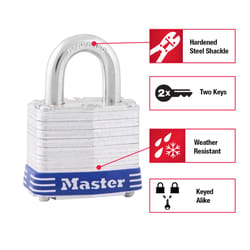 Master Lock 1-1/2 in. H X 7/8 in. W X 2 in. L Steel 4-Pin Cylinder Padlock Keyed Alike