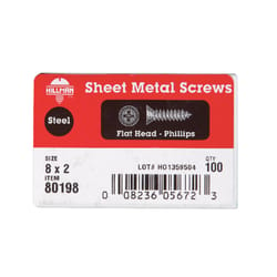 Hillman No. 8 X 2 in. L Phillips Flat Head Sheet Metal Screws 100 pk