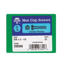 HILLMAN 5/8 in. D X 3-1/2 in. L Heat Treated Zinc Steel Hex Head Cap Screw 25 pk