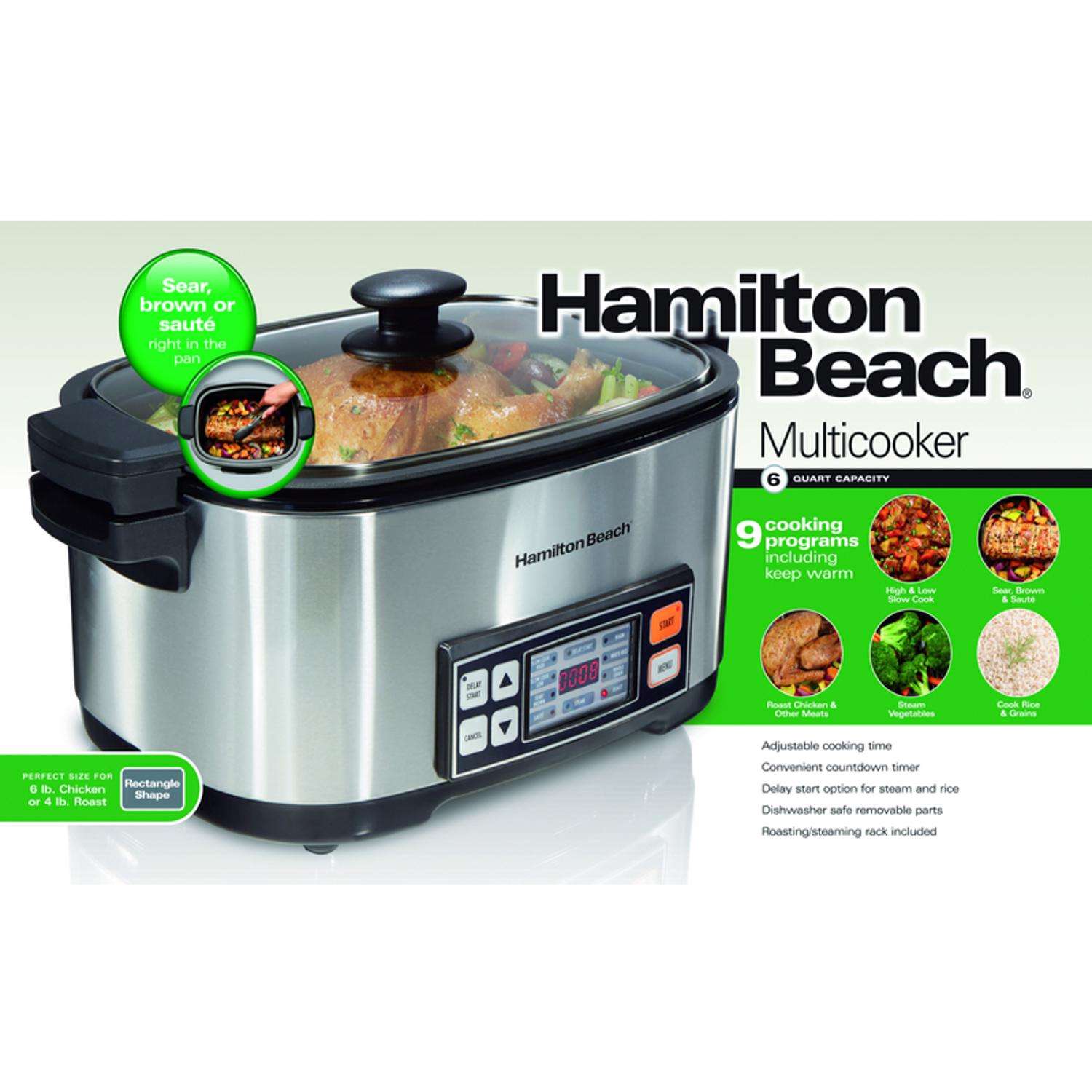 Hamilton Beach 6 qt Silver Stainless Steel Programmable Multi-Cooker ...