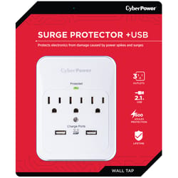 CyberPower Home Office 0 ft. L 3 outlet 2 USB outlets Wall Tap White 600 J