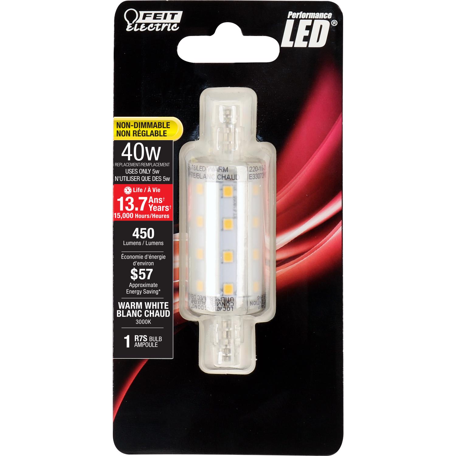 Photos - Light Bulb Feit R7S R7 LED Bulb Warm White 40 Watt Equivalence 1 pk BPJ78/LED