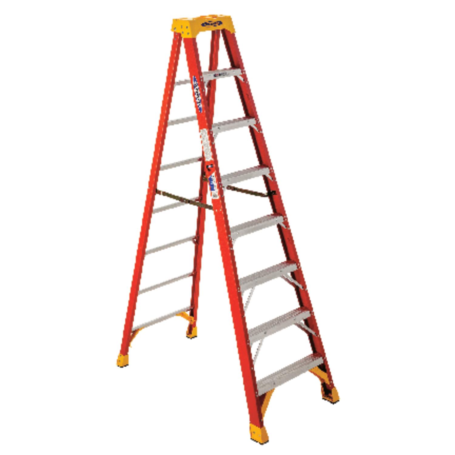 Werner 8 Ft. H X 26.88 In. W Fiberglass Step Ladder Type IA 300 Lb ...