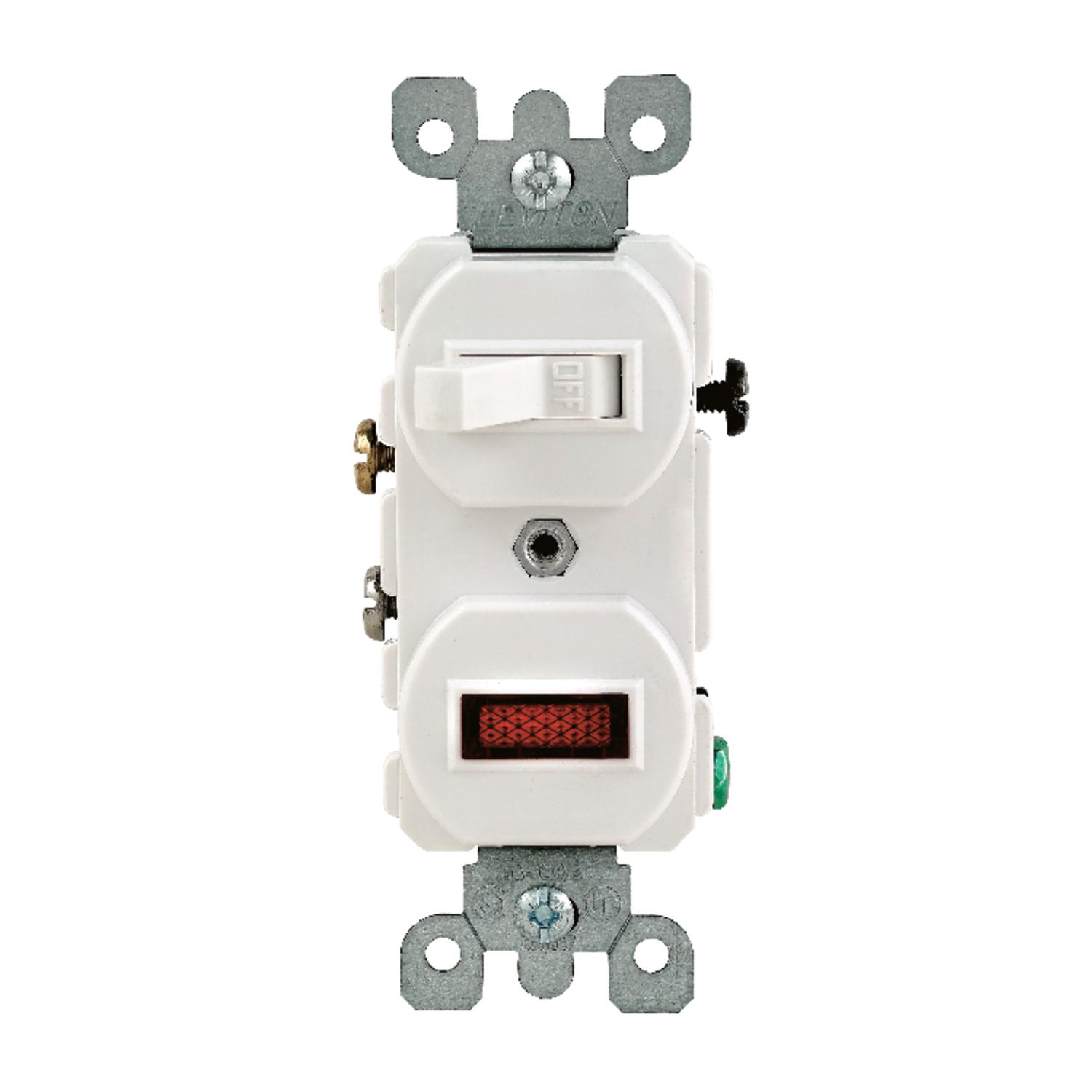 Leviton 15 amps Single Pole Combination Switch w/ Pilot White 1 pk - 05226-0WS - Electrical Switches  sku 05226-0WS