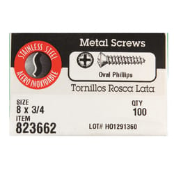 Hillman No. 8 X 3/4 in. L Phillips Oval Head Sheet Metal Screws 100 pk