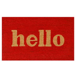 Home & More 2 ft. W X 3 ft. L Red Hello Block Coir Door Mat