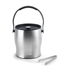 Houdini 4 qt Black/Silver Stainless Steel Ice Bucket with Tongs