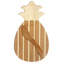 Totally Bamboo 13 in. L X 7 in. W X 1 in. Bamboo Striped Pineapple Cutting Board with Spreader