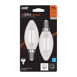 Feit White Filament BA10 E12 (Candelabra) Filament LED Bulb Soft White 60 Watt Equivalence 2 pk