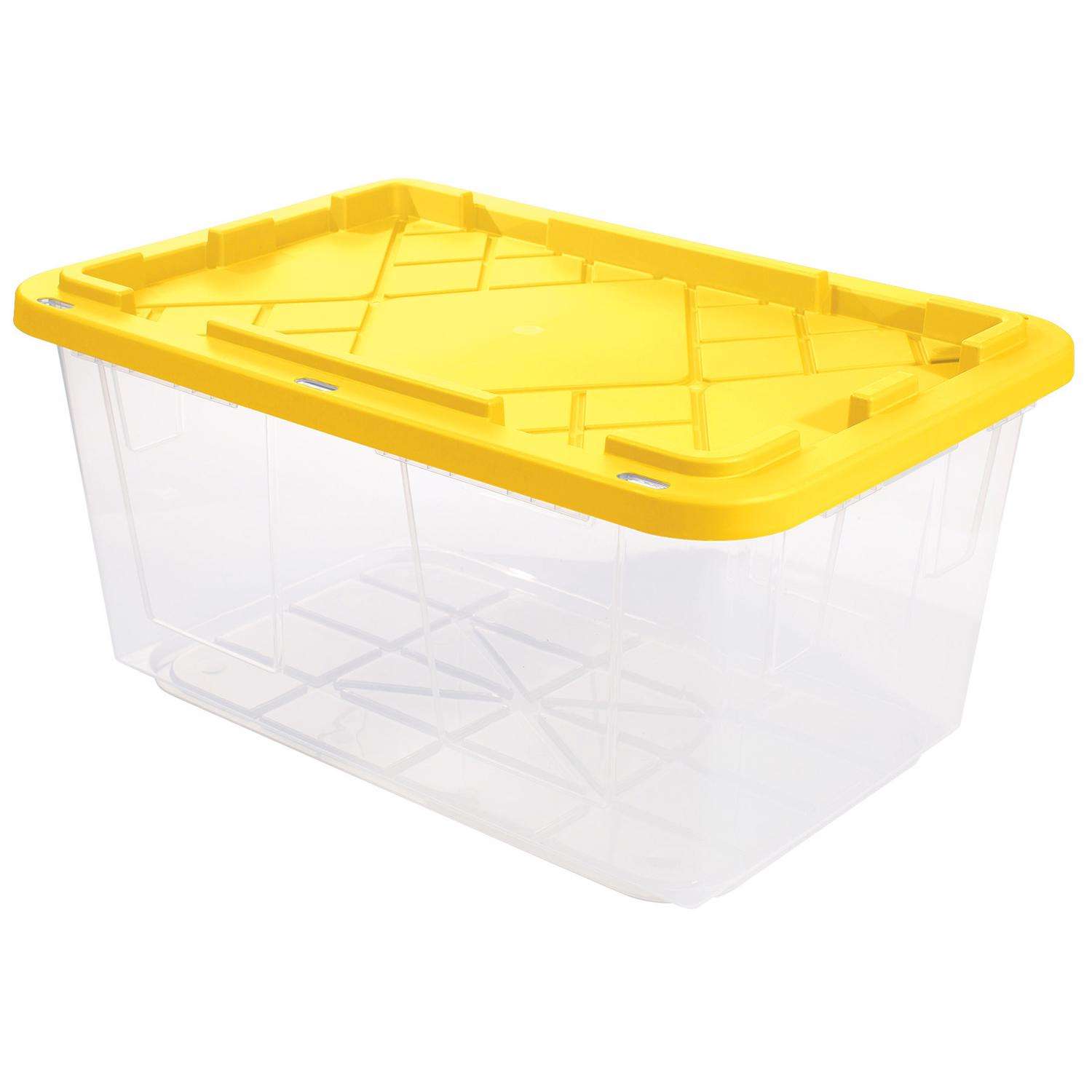 Greenmade 27 gal Clear/Yellow Snap Lock Storage Box 14.7 in. H X 20.4