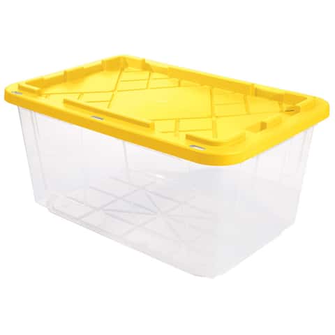 Greenmade 27 gal Clear/Yellow Snap Lock Storage Box 14.7 in. H X