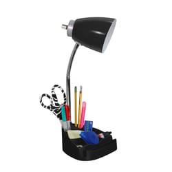 All The Rages Simple Designs 18.5 in. Black Organizer Desk Lamp with Charging Outlet