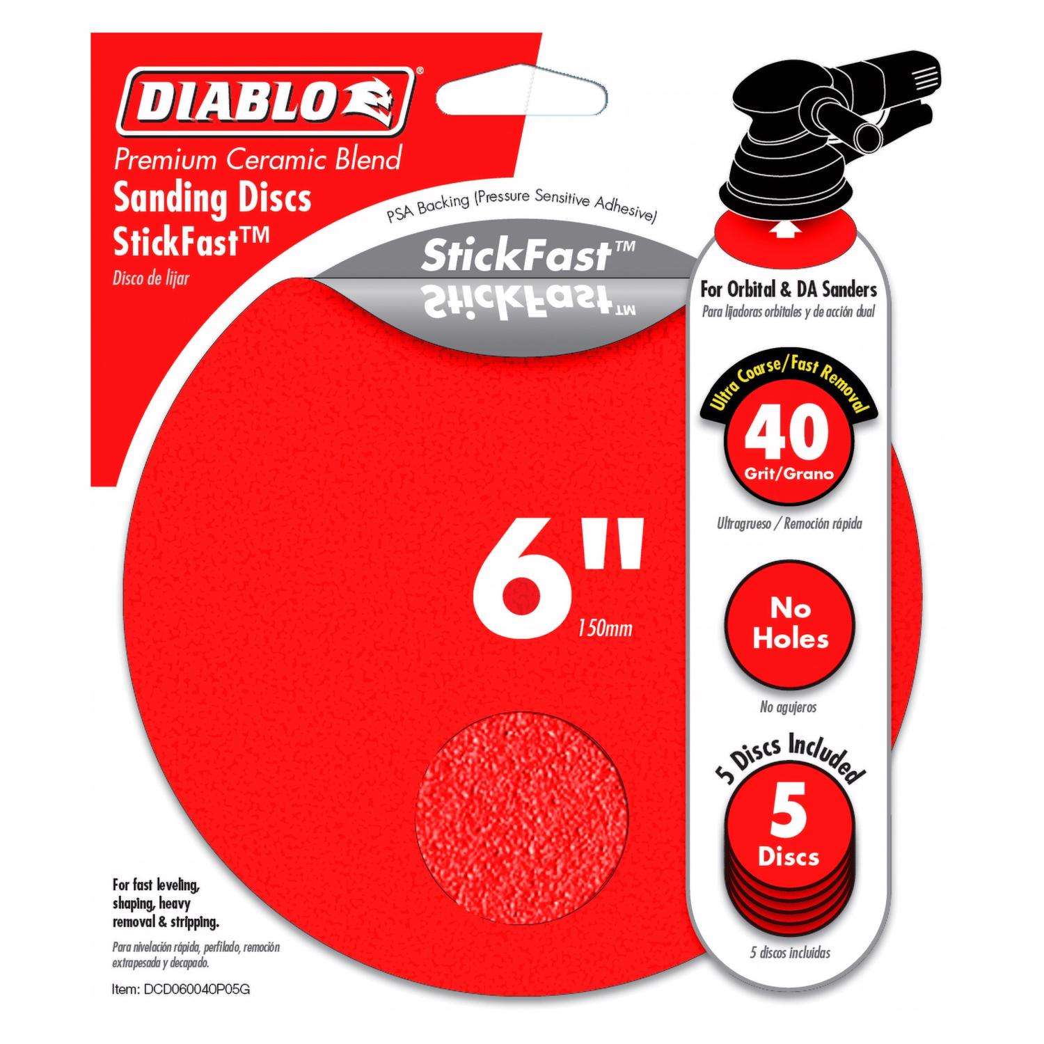 Diablo 6 in. Ceramic Blend Adhesive ROS Sanding Disc 40 Grit Ultra
