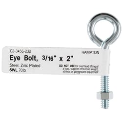 Hampton 3/16 in. X 2 in. L Zinc-Plated Steel Eyebolt Nut Included