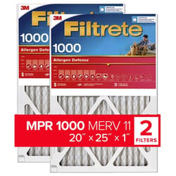 Filtrete 20 in. W X 25 in. H X 1 in. D 1000 MERV Pleated Air Filter 2 pk