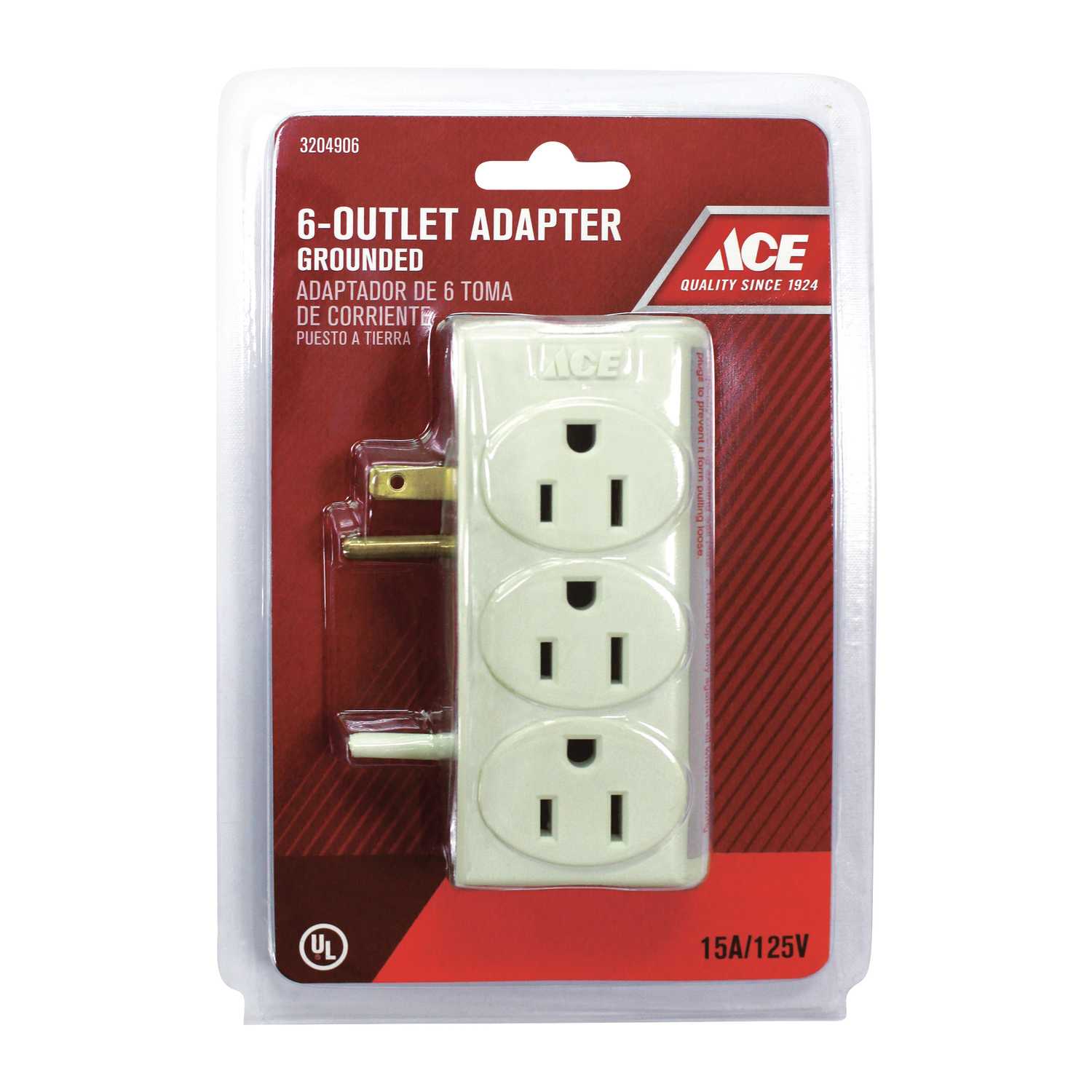 Ace Grounded 6 outlets Adapter 1 pk Ace Hardware