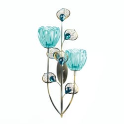 Gallery of Light 14.25 in. H X 6 in. L Peacock Flowers Glass/Iron Wall Sconce