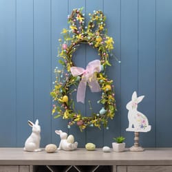 Glitzhome Easter Wreath with Eggs Foam/Iron/Pape/PE/Rattan 1 pc