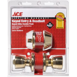 Ace Tulip Polished Brass Knob and Deadbolt Set 1-3/4 in.