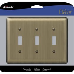 Amerelle Devon Brushed Brass 3 gang Stamped Steel Toggle Wall Plate 1 pk