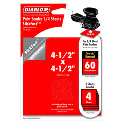 Diablo StickFast 4-1/2 in. L X 4-1/2 in. W 60 Grit Aluminum Oxide Sanding Sheet 4 pk