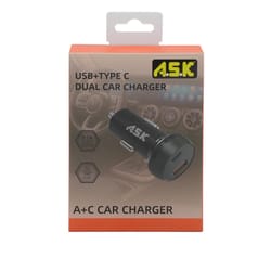 A.S.K 2 Port USB A/C Car Charger 1 pk