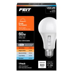 Feit A19 E26 (Medium) LED Dusk to Dawn Bulb Adjustable White 60 Watt Equivalence 1 pk