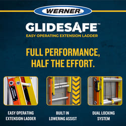 Werner Glidesafe 24 ft. H Fiberglass Extension Ladder Type IA 300 lb. capacity