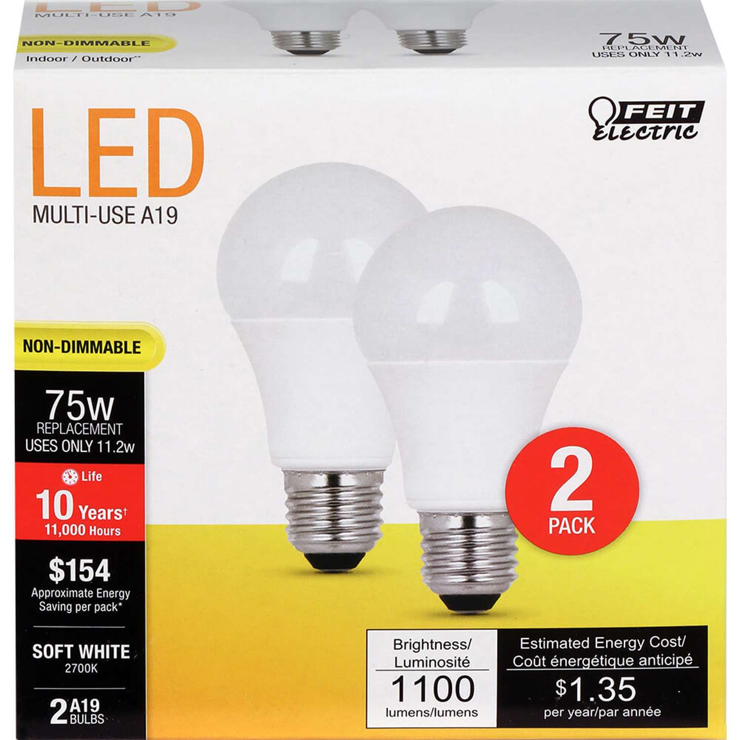 Feit Electric A19 E26 (Medium) LED Bulb Soft White 75 Watt Equivalence
