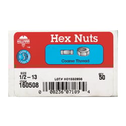 HILLMAN 1/2 in. Zinc-Plated Steel USS Hex Nut 1 pk