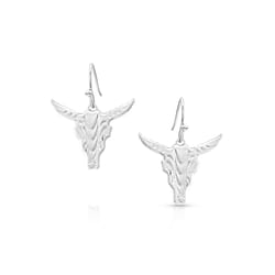 Montana Silversmiths Women's Chiseled Steer Head Silver Earrings Water Resistant