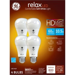 GE Relax HD A19 E26 (Medium) LED Bulb Soft White 60 Watt Equivalence 4 pk