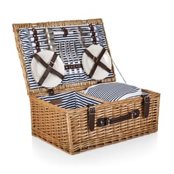 Picnic Time Blue/White Wood Picnic Basket