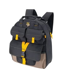 CLC E-Charge 6 in. W X 19.5 in. H Polyester Backpack Tool Bag 23 pocket Black/Tan 1 pc