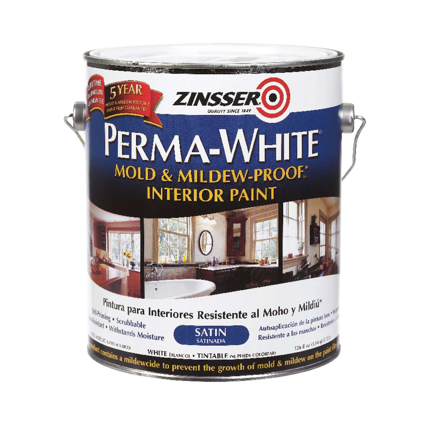Zinsser PermaWhite Satin White WaterBased Mold and MildewProof Paint